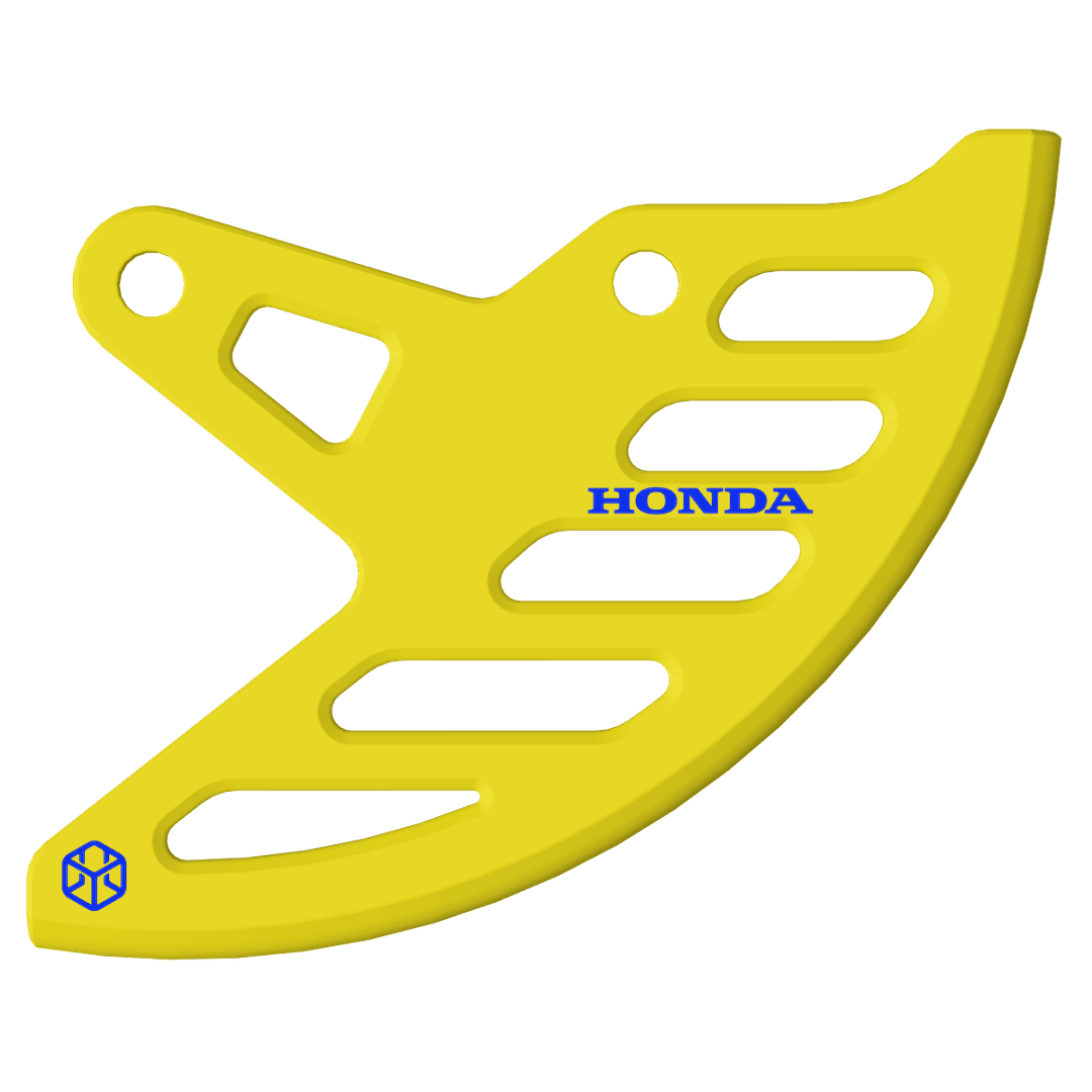 Immagine di un para disco HONDA personalizzabile, progettato per moto compatibili come Honda CRF 450 RX Enduro, CRF 450 R, CRF 250 R, e molti altri modelli. Realizzato con tecnologia di stampa 3D avanzata, offre qualità, resistenza e montaggio facile, disponibile in una vasta gamma di design e colori per adattarsi al tuo stile.